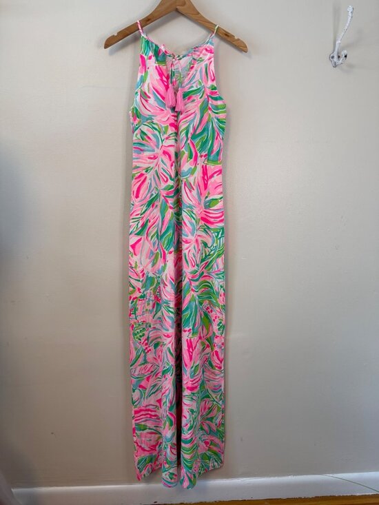 Lilly Pulitzer Margot Maxi Dress Croc My World Pink/Green XS Pima Cotton NWT - Picture 4 of 7